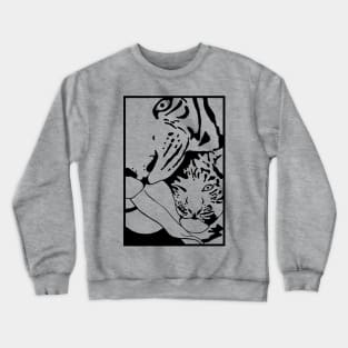 Tiger Mother Kiss in Black and White Crewneck Sweatshirt